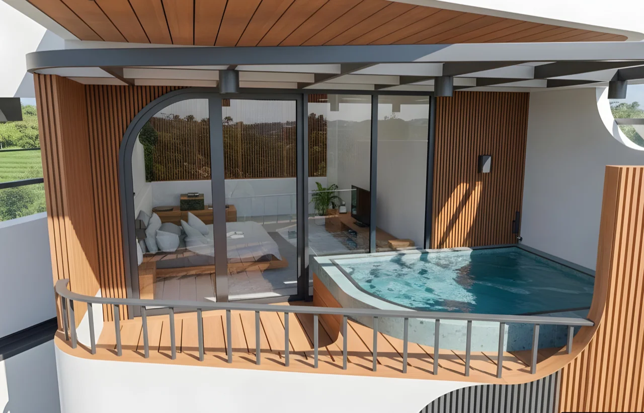 Terrasse avec jacuzzi privé